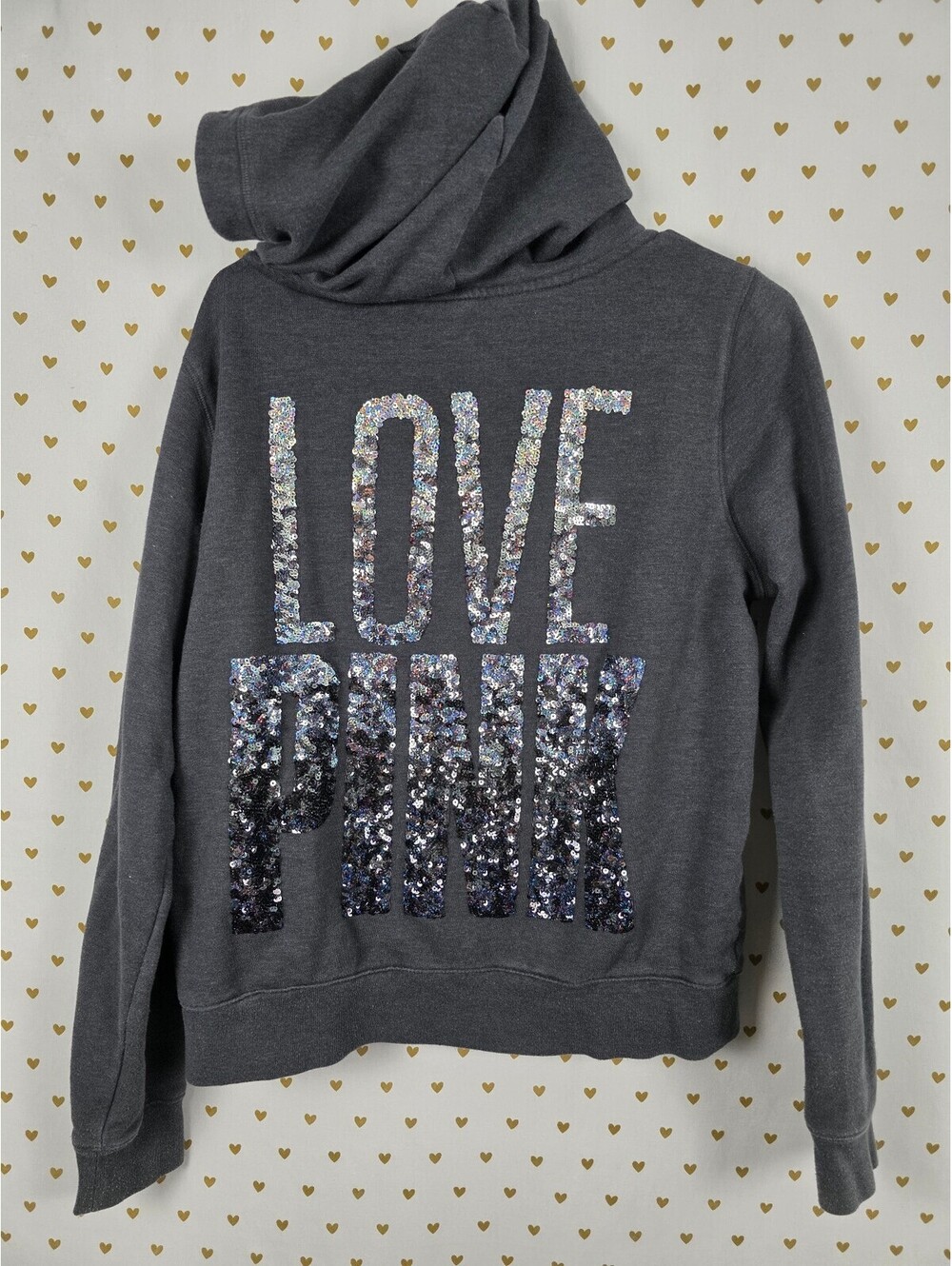 Victorias Secret Pink Gradient BLING Grey Sequined Full Zip Hoodie Jacket LARGE